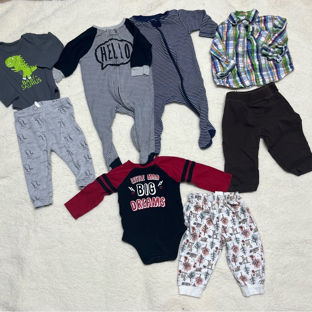 Baby Boy Clothing Set with Dinosaur and Striped Designs